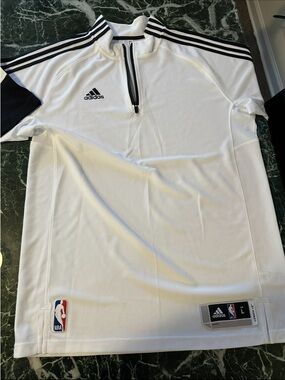 adidas White and Black NBA Half-Zip Warm-Up Top